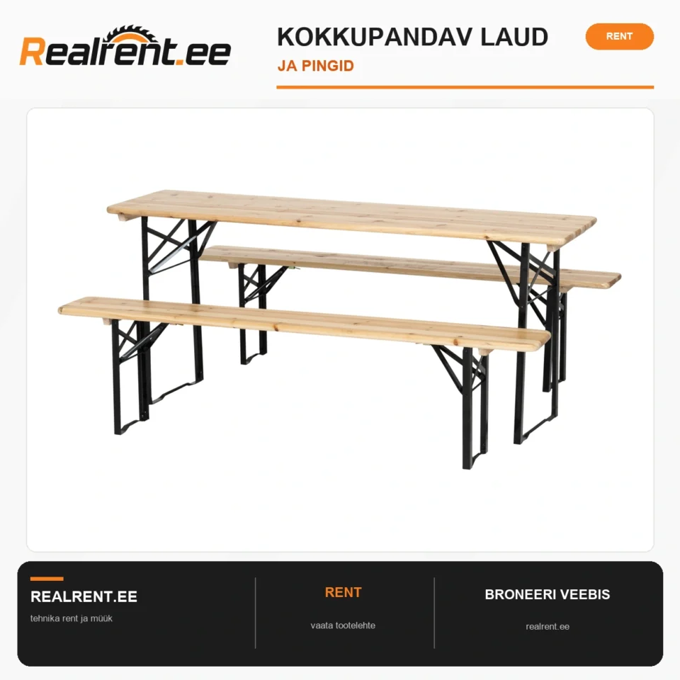 Kokkupandav laud ja pingid – rent