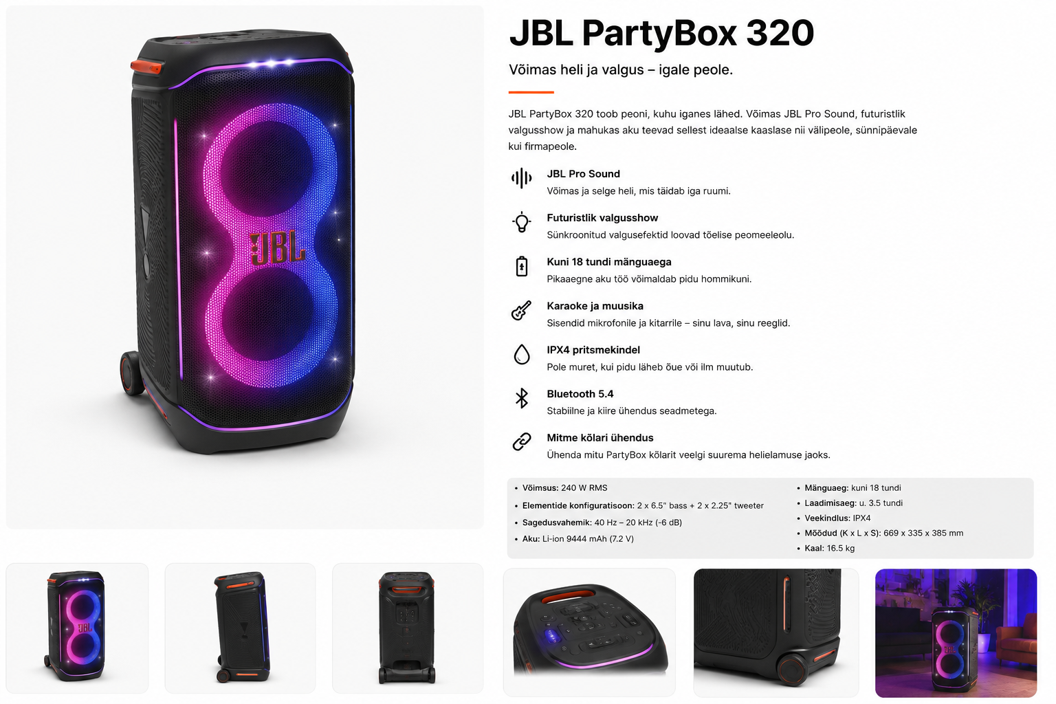 JBL PartyBox 320 juhtmevaba kõlar - Rent - Image 3