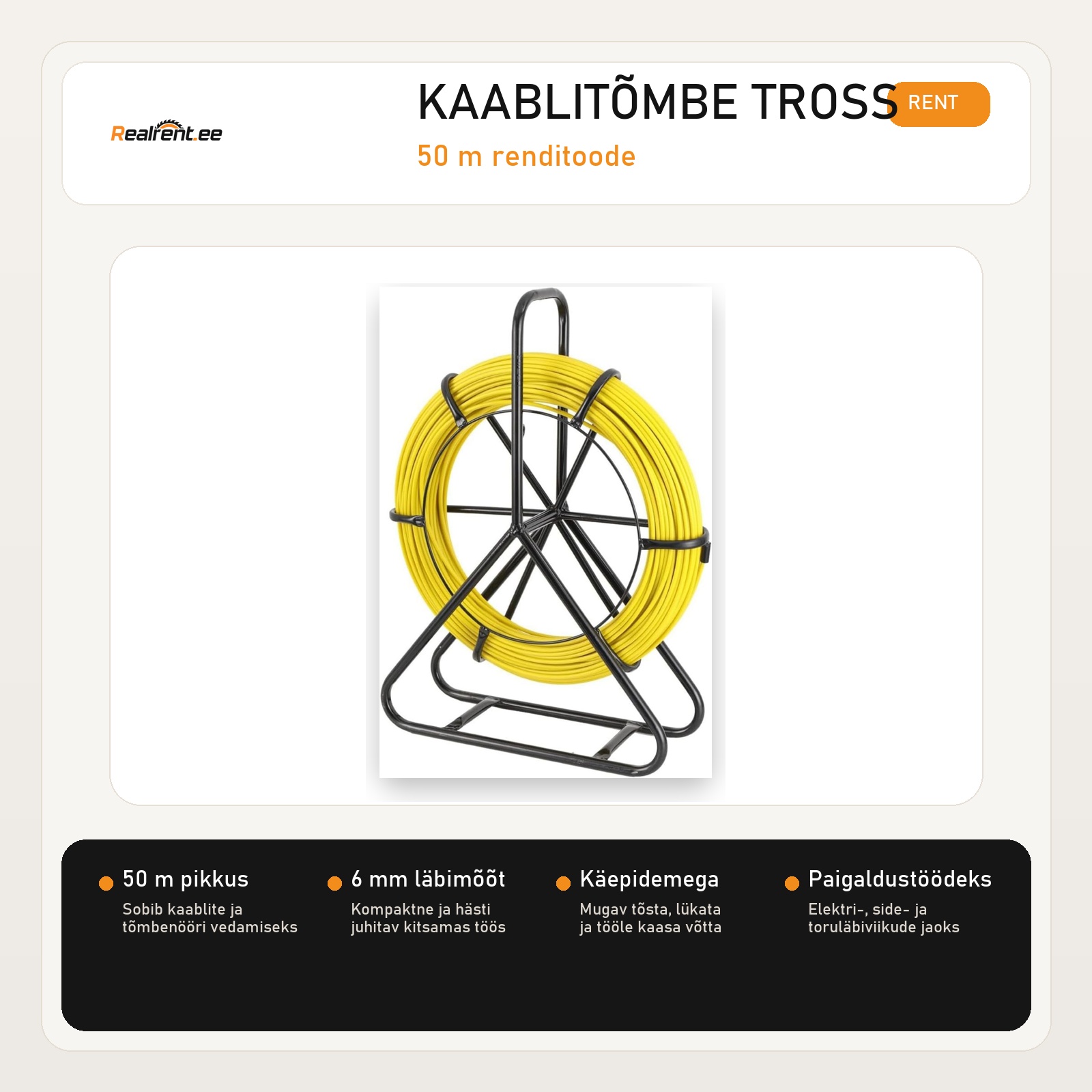 RealRent kaablitõmbetross 50 m bränditud tootehero